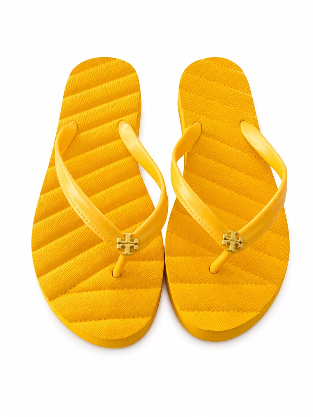 Tory Burch Sunburst Yellow Quilted Logo Flip Flops